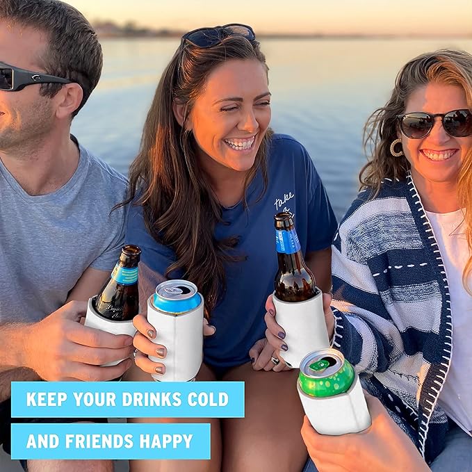 Blank Beer Can Cooler Sleeves (60-Pack) Soft Insulated Beer Can Coolies - HTV Friendly Blank Koolies in Bulk for Beer Cans & Bottles - Coolie Blanks for Vinyl Projects & Wedding Favors (White)