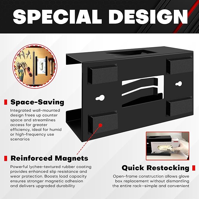 C&T Magnetic Glove Box Holder, Tissue Dispenser, Holds Boxes of Gloves, Towels, Wipes and Tissues,Suitable for Wall mounting, toolboxes, garages, workshops, Offices and Kitchens