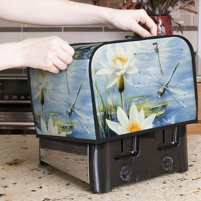 Light Blue Dragonflies Covers for Toasters 4 Slice,Cute Funny Bread Machine Cover with Handle,Washable Stain Resistant Kitchen Small Appliance Cover Dining Decor