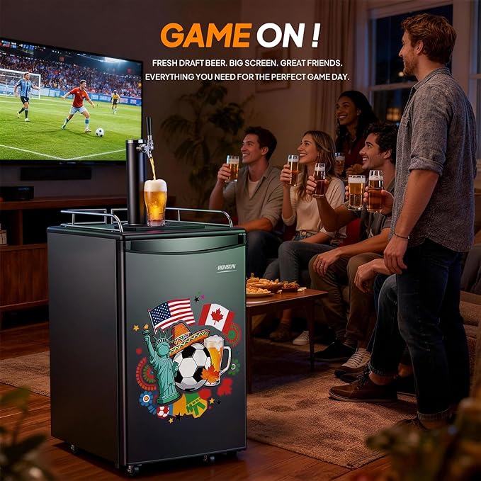 ROVSUN BF-152 Full Size 5.4 Cu.Ft, Beer Kegerator with CO2 Tank Included, Draft Beer Dispenser for Home Bar, 152L Beverage Refrigerator Direct Cool, Metal Cabinet, Single Tap, Black