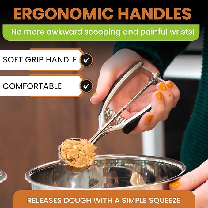 Spring Chef Multifunctional 1.7 Tablespoon Medium Cookie Scoop, #40 & Large Dough Blender & Biscuit Cutter Set - 2 Product Bundle - Black