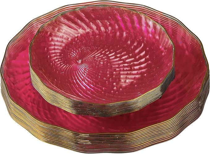 PLASTICPRO 120 Pack Plastic Plates Set of 60-10 inch Plates and 60-7 inch Plates, Elegant Clear Pink Spiral and Gold Rim Disposable Fancy Plates Premium Heavyweight