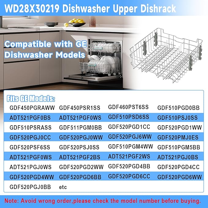 UPGRADED WD28X35779 WD28X30219 Dishwasher Upper Rack Compatible with GE Dishwasher Rack Replacement Parts with Wheel,304 Stainless Steel WD28X30219 WD28X25018 WD28X26104 GE Dishwasher Upper Rack Part