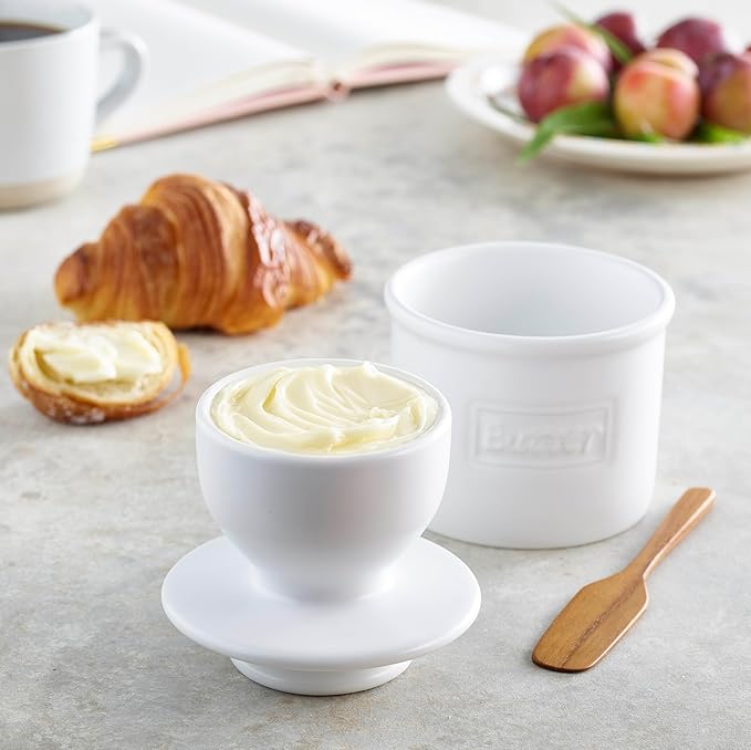 Butter Bell - The Original Butter Bell crock by L Tremain, a Countertop French Ceramic Butter Dish Keeper for Spreadable Butter, Café Matte Collection, White Matte