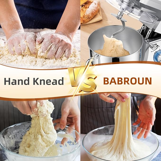 Dough Mixer 8.45 QT Electric Mixer - 660W 6 Speed Large Capacity Kitchen Stand Mixer with Whisk Dough Hook Mixing Beater Household Food Mixer for Baking Cakes Cookie Bread Salad