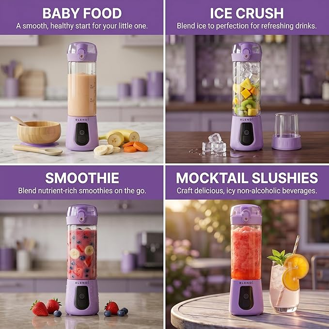 BLENDi Pro+ Portable Blender (17.5oz, Purple) – Powerful Ice Crushing 120W Motor, USB-C Rechargeable, Cordless Personal Blender Smoothies, Shakes & More – BPA-Free, Self-Cleaning, Travel-Friendly