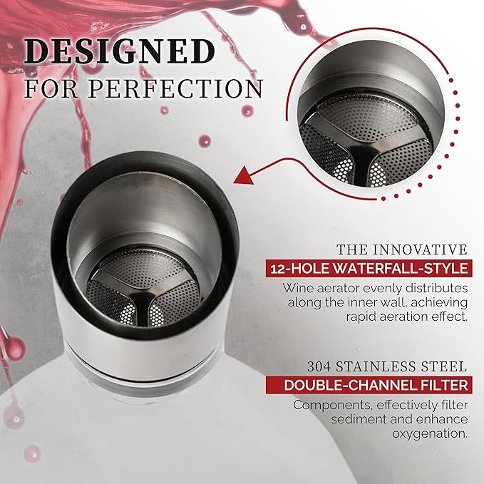 Levare Wine Decanter with Aerator - Lead-Free Crystal Wine Decanter with Built-in Aerator and Sediment Filter - Drip-Proof Stainless Steel Pourer Lid - Ideal Gifts for Enthusiasts and Connoisseurs