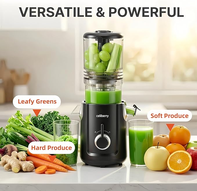 Cold Press Juicer Machines, 5.3” Large Feed Chute Slow Masticating Juicer for Whole Fruits & Vegetables, Easy Clean, 300W Quiet Juice Extractor, 99% High Juice Yield, Red