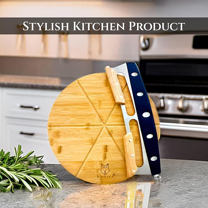 Pizza Lovers Set – Bamboo Pizza Peel & Cutting Board with Rocker Knife