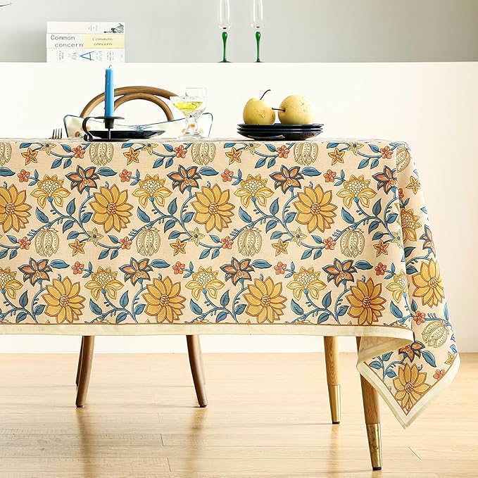 ISAENNE Designer Bohemian Floral Tablecloth Rectangular,Linen Colorful Table Cloth,Wrinkle Resistant Decor Tablecloths for Dining Thanksgiving Kitchen Party Christmas,55"*87"-Estevan B