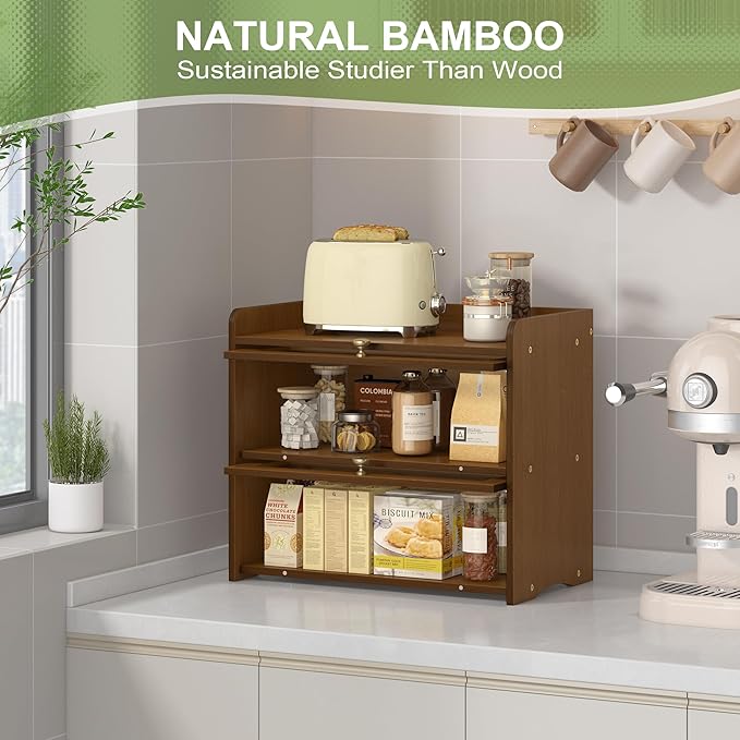 JANSNIMEN Large Bread Box for Kitchen Countertop Wooden Double Layer Breadbox Organizer with Window Vintage Farmhouse Bread Storage Container for Homemade Bread (Brown)