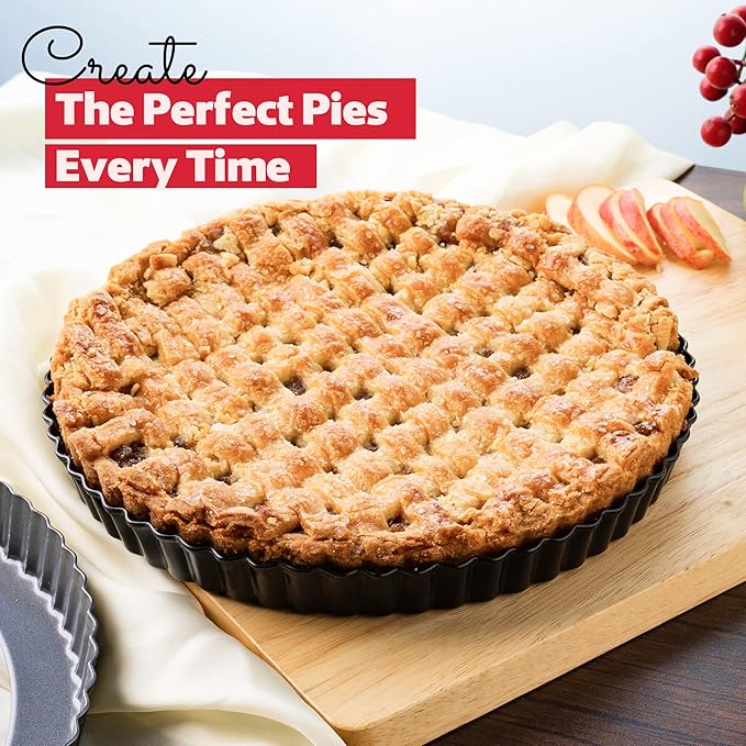 Tart Pan 11 Inch Removable Bottom- Carbon Steel Deep Quiche Pan, Rust, & Temperature Resistant 550-600 °F– Non-Stick, Perfect for Baking Fruit Tarts, Quiches & Dessert