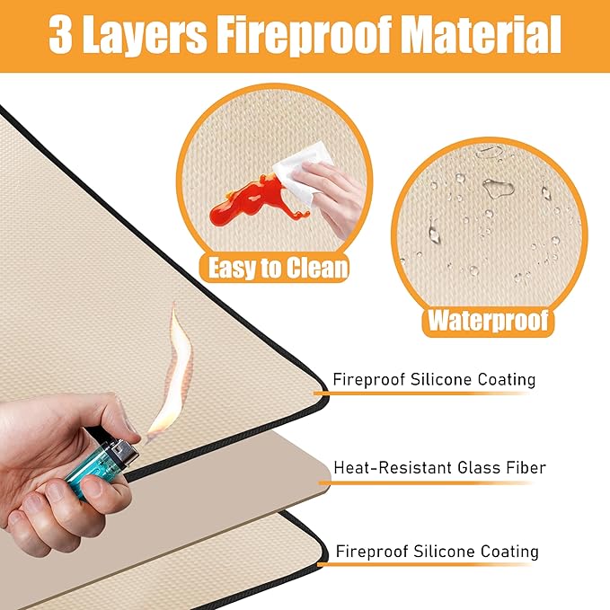 Heat Resistant Pad for Air Fryer, Oven, 15x18in Hot Pads for Kitchen Counter Heat Protector, Under Coffee Maker Mats for Quartz Countertop Protector, Deep Fryer Coffee Machine Mats (Khaki)