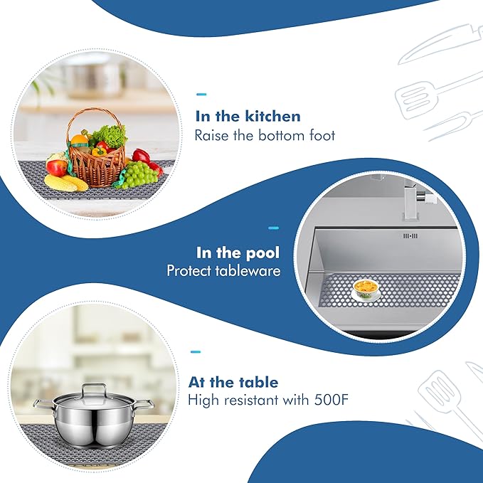 Bestjing Silicone Sink Protectors for Kitchen Sink - 28.4"x 14.3" Kitchen Protector Accessory, Non-Slip Heat Resistant Mat for Bottom of Farmhouse Porcelain Stainless Steel (Top Right Drain Hole,Gray)