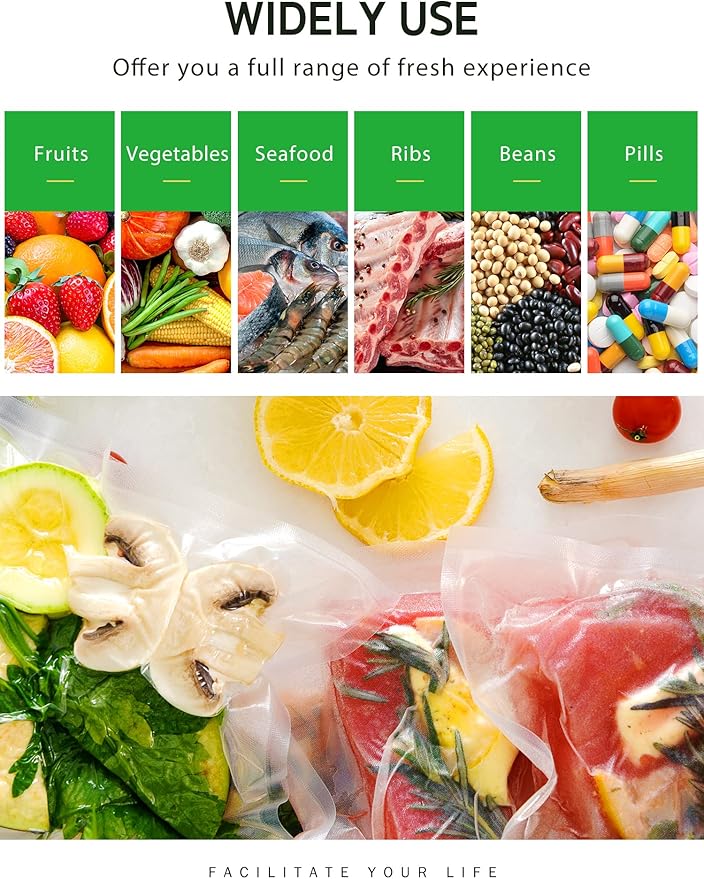 Syntus Vacuum Sealer Bags, 6 Pack 11" x 10' and 8" x 10' and 6" x 10' Commercial Grade BPA Free Bag Rolls, Food Vac Bags for Storage, Meal Prep or Sous Vide
