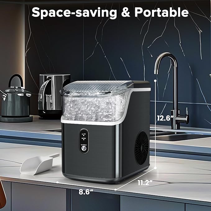 Electactic Countertop Nugget Ice Maker Pro - 34lbs/24H, Self-Cleaning Pellet Ice Machine with Soft Chewable Ice, One-Touch Operation for Home, Kitchen, Office,Party (Black)