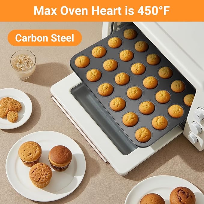 2 Pack Mini Muffin Pan Nonstick 24 Cup, Mini Cupcake Pans for Baking 24 Cups, Carbon Steel