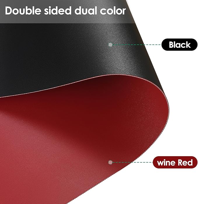 Leather Desk Mat,1.8mm Thick,12x66 Inch Desk Cover,Desk Protector Mat,Dresser Cover Top,Vanity Protector Mat,Vanity Cover,Vanity Cover Top Protector(Black+Wine Red,12×66)