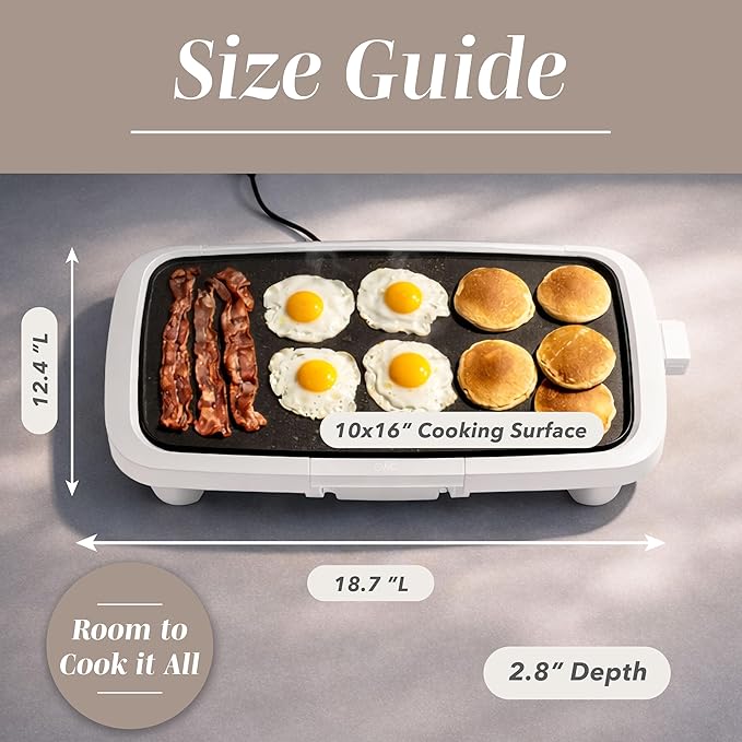 COOK WITH COLOR Electric Griddle 1200W, Nonstick Surface for Pancakes, Burgers, Eggs & More, Removable Temperature Control, Slide-Out Drip Tray, 10" x 16" Cooking Area, Cream