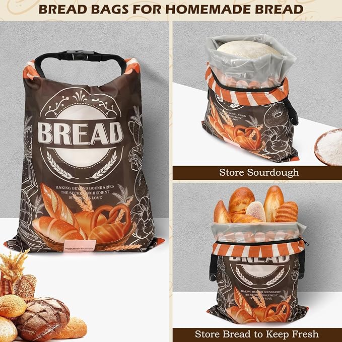 2 Pack Reusable Bread Bags for Homemade Bread, 17"×13" Sourdough Bread Storage Bags with Bowl Cover - Keep Loaf Fresh and Easy to Wash(Loaf Bread Style)