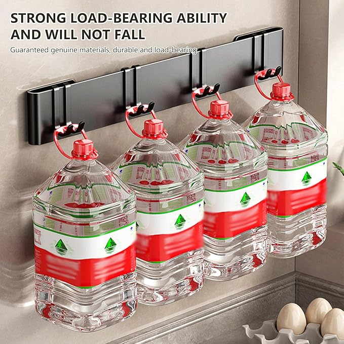 Kitchen Utensil Hanger: Wall Mount Holder Hanging Rack,7 Hooks Utensil Racks,No Drilling for Kitchen,Pantry,Bathroom,Livingroom 15.75 Inch (Black)