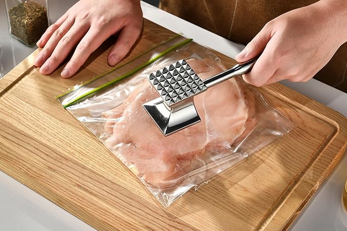 Heavy Duty Meat Tenderizer Tool, Stainless Steel Mallet & Kitchen Hammer Pounder, Mirror Polished Double Sided Tenderizing Mallet for Chicken, Steak & Beef - Dishwasher Safe