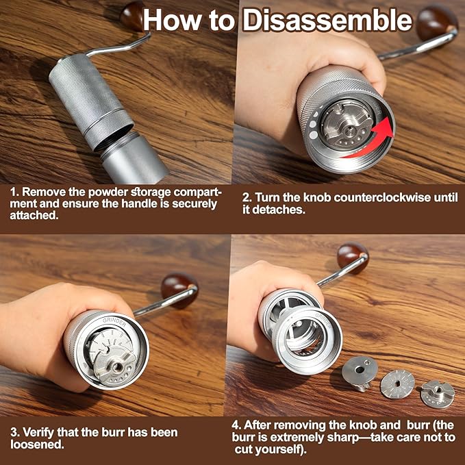 Manual Coffee Grinder Gift Box Detachable Stainless Steel Conical Burr Aluminum Coffee Bean Grinder with 25 Grinding Settings Cleaning Brush Grindable Espresso Moka Pot for Camping Silver