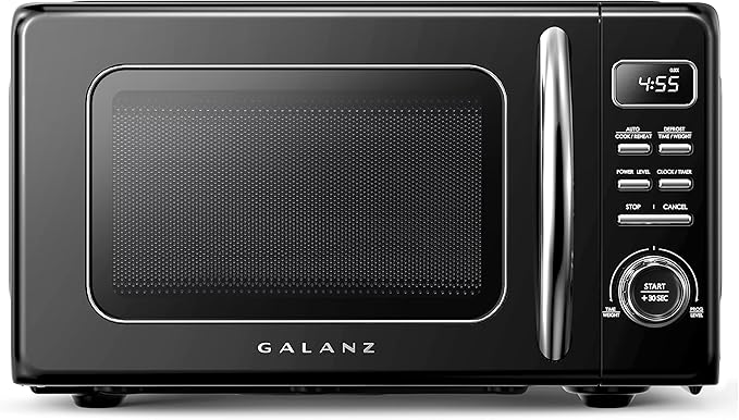 Galanz GLCMKZ07BKR07 Retro Countertop Microwave Oven with Auto Cook & Reheat, Defrost, Quick Start Functions, Easy Clean with Glass Turntable, Pull Handle.7 cu ft, Black