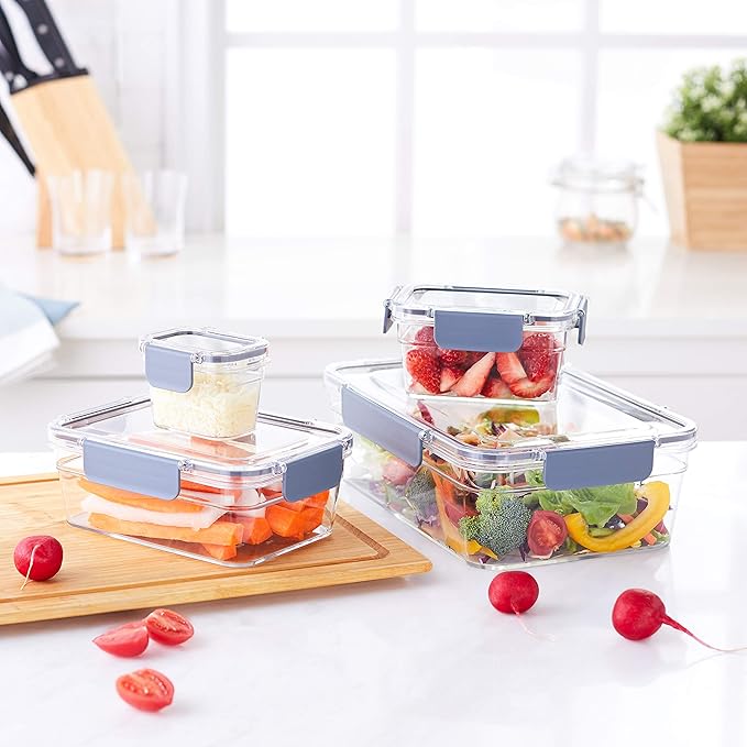 Amazon Basics Tritan Plastic Food Storage Containers with Airtight Locking Lids, 11 Containers, Clear, 22-Piece Set