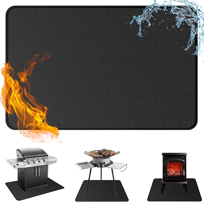 Anze Under Grill Mat for Outdoor Grill, 38 x 65 Inch Anti-Slip BBQ Floor Mats, Easy to Clean Reusable Fireproof Grill Pad, Oil-Proof Waterproof Protector for Indoor Fireplace Pit Mat
