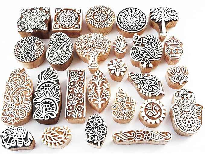 Royal Kraft Assorted Wooden Block Printing Stamps (Set of 25) Bulk01_25C