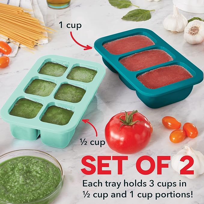 DASH Perfect Portion Silicone Freezer Trays for Ice Cubes, Soups, Sauces and More, 2 pack - Aqua & Teal