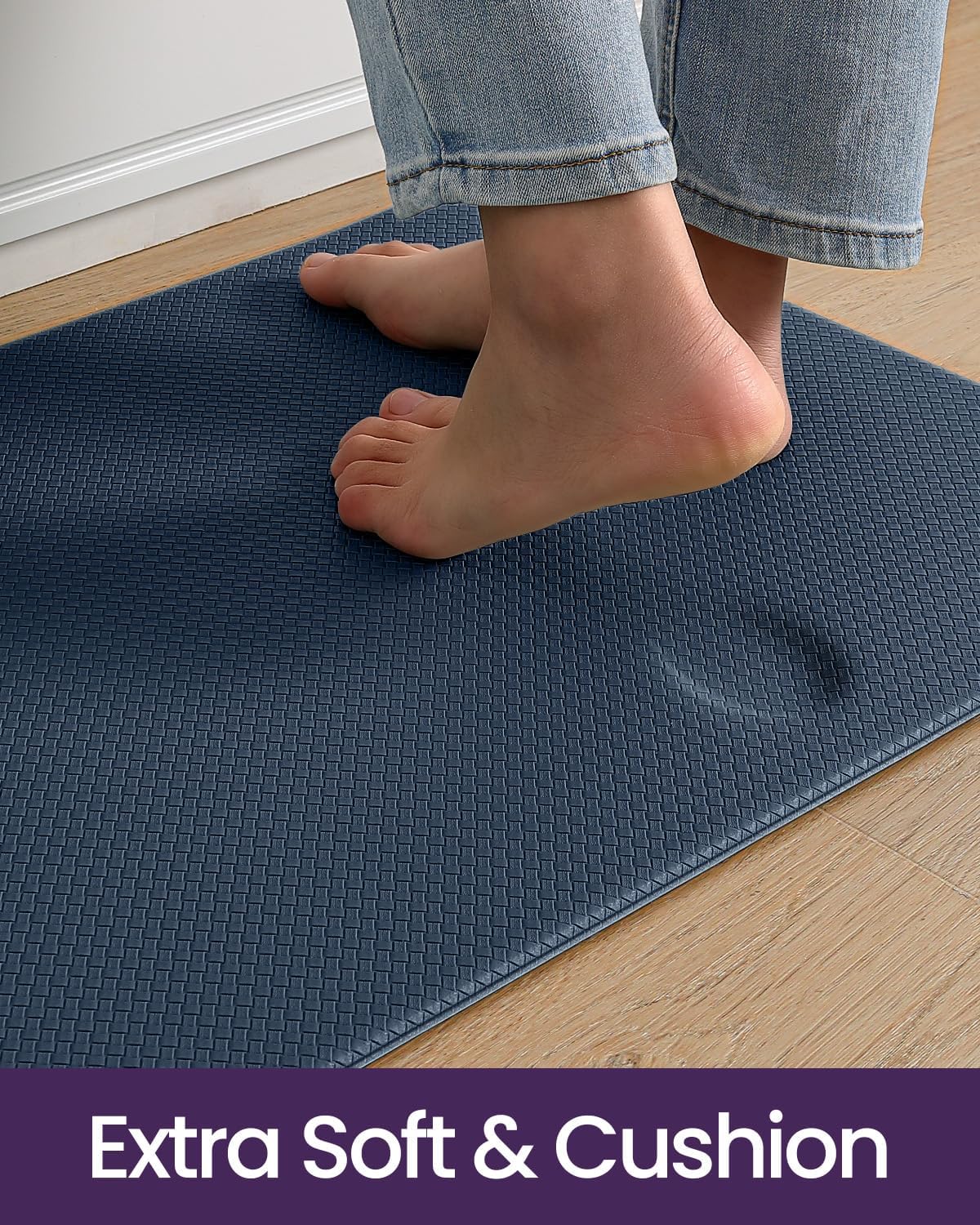 DEXI Kitchen Floor Mats Cushioned Anti Fatigue, 17x95, Long Standing Runner Rug Waterproof, Comfort Memory Foam Padded for Front Sink Laundry, Navy