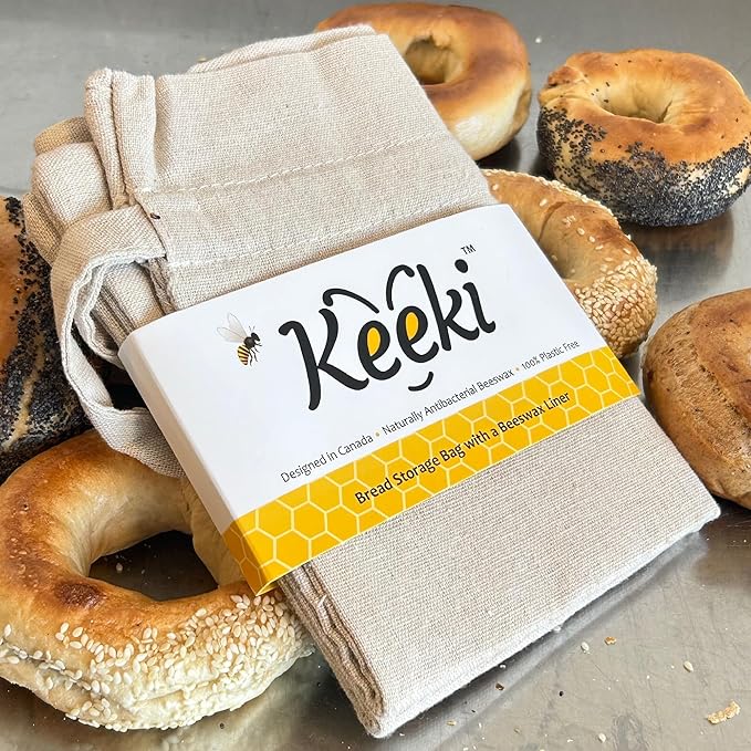 Keeki Bag - The Original Beeswax Lined Bread Bag for Homemade & Sourdough | Reusable Linen Bread Storage | Beeswax Wrap Alternative | Plastic-Free Storage w/Wide Drawstring Closure (Pink)