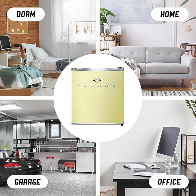 ICEBOX 1.7 Cu. Ft. Compact Refrigerator, ENERGY STAR Certified Small Refrigerator, Single Door Mini Fridge with Chiller Compartment, R600a Refrigerant, IBCR17SUN, Sun Yellow