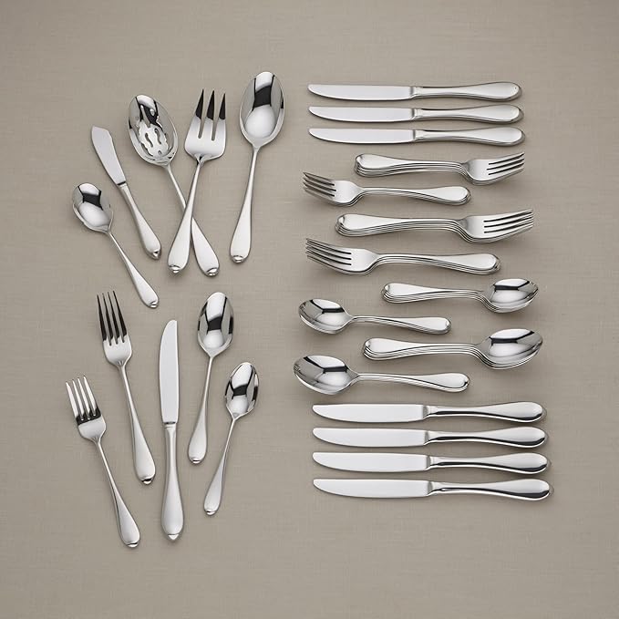 Gorham Silverware Set, Studio 45-Piece Flatware Set, Service For 8, Teardrop Handles, 18/10 Stainless Steel, Dishwasher Safe And Tarnish Resistant, Knives Spoons And Forks (Silver, 45 Piece)