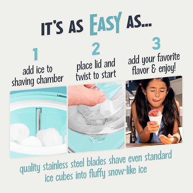 Nostalgia Retro Snow Cone Machine – Single-Serve Countertop Size – Shaved Ice Maker for Snow Cones, Slushies, & Hawaiian Ice - Includes Reusable Plastic Cup – Aqua