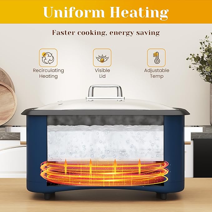 Sunvivi 8 Quart Slow Cooker Roaster Oven, 12 in 1 Programmable Multi-Cooker Food Warmer with Digital Timer, Temp Control, Removable Cast Aluminum Pot & Dishwasher-Safe Tempered Glass Lid, Blue