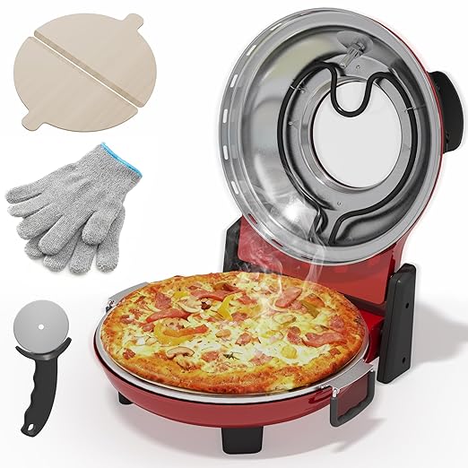 Pizza Oven Indoor Outdoor: Heats up to 770℉, Up to 12" Electric Countertop Pizza Maker with Viewing Window, Dual Temp Control Knob, Portable Pizza Cooker Warmer, Pizza Stone, Pizza Peel