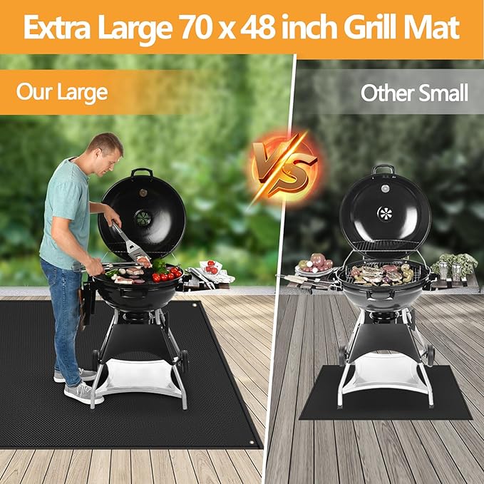 TOHONFOO 70 x 48 in Grill Mats for Outdoor Grill, Fireproof Griddle Mats Compatible with Blackstone to Protect The Deck, Griddle Accessories Compatible with Blackstone - 0.6mm