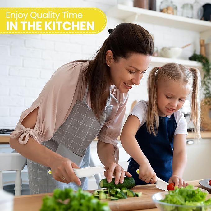 Zulay 3-Piece Kids Knife Set for Real Cooking & Baking - Toddler Knives for Cutting Fruits, Veggies, & Cake - Children’s Montessori Knife with Serrated Edges - Safe & Fun Lettuce Knife (Yellow)
