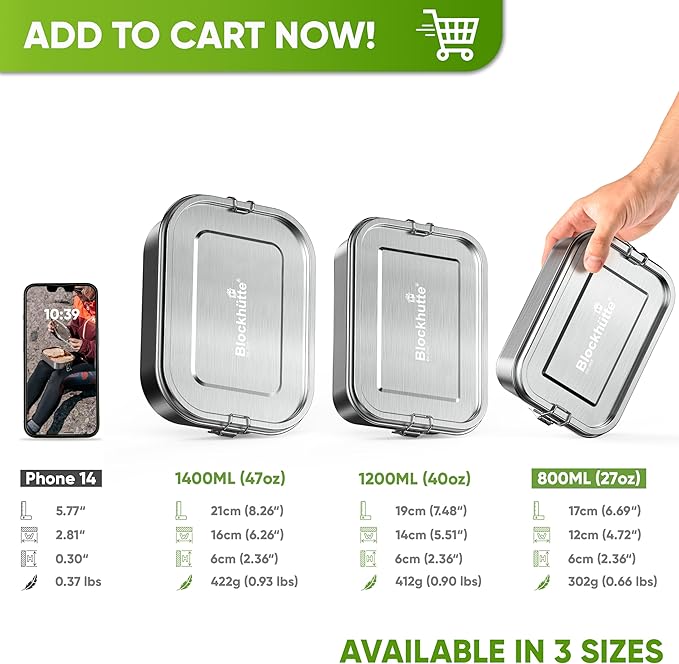 Blockhütte Personalized Stainless Steel Lunch Box for Kids I 27oz I Bento Box Custom Name I Metal Lunchbox I Non-Toxic, Eco-Friendly, Leakproof Lunch Container Adults I Personalized Gifts for men