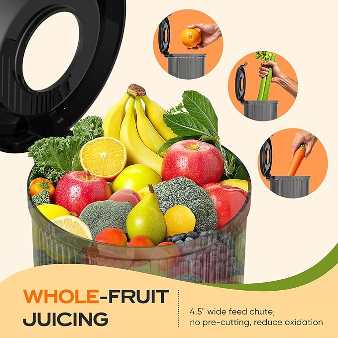 Juicer Machines, Cold Press Juicer Professional for Maximum Nutrients & High Yield, Ultra-Quiet Motor Efficient with Leafy Greens to Hard Vegetables, Easy to Clean Design, Black