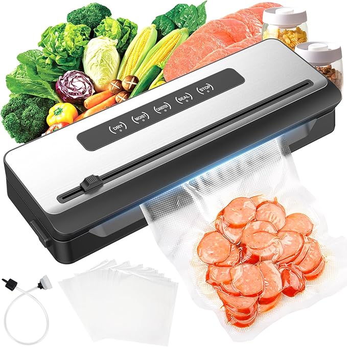 Vacuum Sealer Machine, Fast-Compact Food Sealer with Bags Storage, Build-in Cutter, Ideal for Sous Vide and Airtight Food Storage, Dry&Moist Modes (Silver)