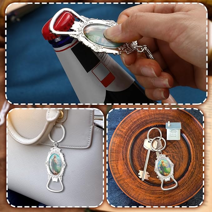 Misdary 12 Pcs St. Jude Bottle Opener Keychain Catholic Bottle Opener with Organza Baptism Party Favor for Guest