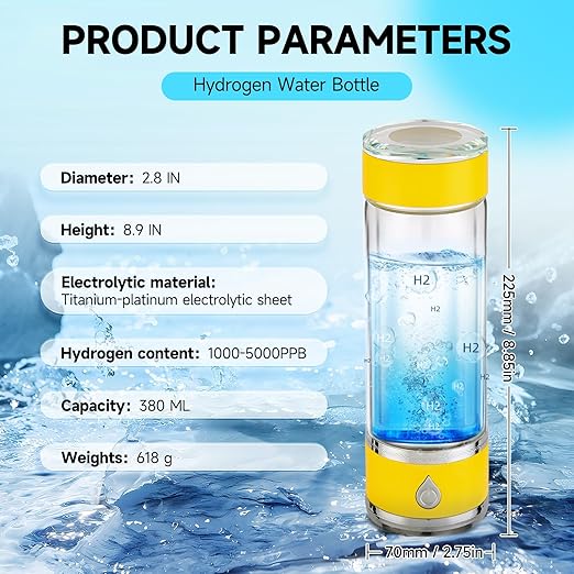 Hydrohealth Hydroh Hydrogen Water Bottle Generator, Portable and Rechargeable Hydro Health Hydrogen Water Bottle Glass with SPE Pem Technology,3 Min 4100 PPB Pure Hydrogen Rich Concentration
