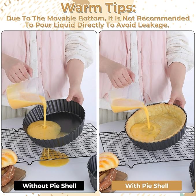 3 Pack 9.5 Inch Tart Pan with Removable Bottom, Non Stick Durable Carbon Steel Deep Quiche Tart Pan Fluted Pie Pan for Pot Oven Pies Cheesecakes Desserts