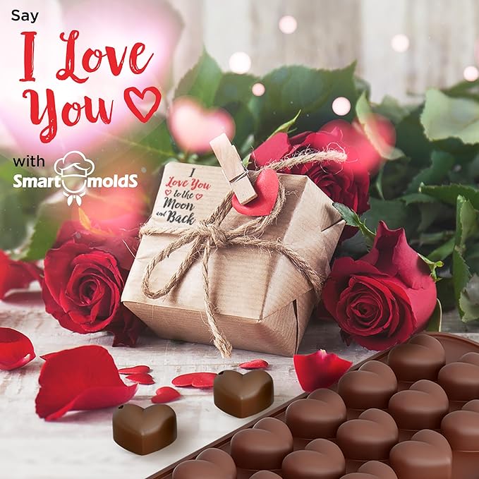 Chocolate Moulds Silicone - Set of 6 - Non-Stick & Food Grade Silicone Chocolate Mould for Jelly Candies, Truffles, Bath Melts & Candles - Free Recipes eBook - Gift-Ready for St.Valentine