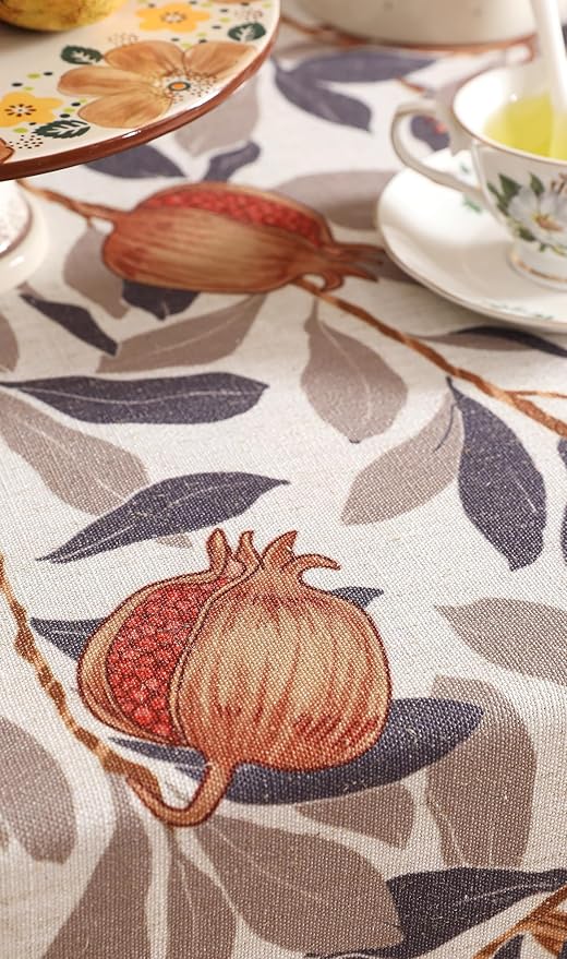 patdrea Designer Vintage Rectangle Tablecloth,Linen Pomegranates and Leaves Pattern Tablecloths,Fall Table Cover Cloth Decor for Kitchen Dining Christmas,Thanksgiving,55"x79"-Tehran a