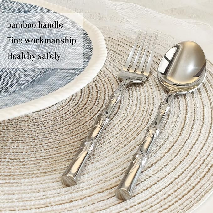 20-Piece Silverware Set with bamboo Handle,Stainless Steel Flatware Set, Modern Cutlery Set, Service for 4, Mirror Finish Dishwasher Safe
